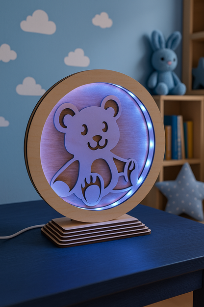 Bamse natlampe til børn med lys og lyd