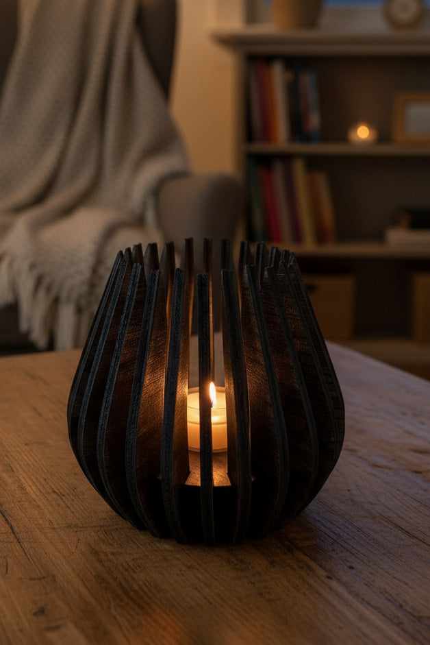 Lysestage "Tulipan" valnød